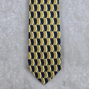 Jun Ashida Gold Blue Geometric 100% Silk Neck Tie NWOT‎